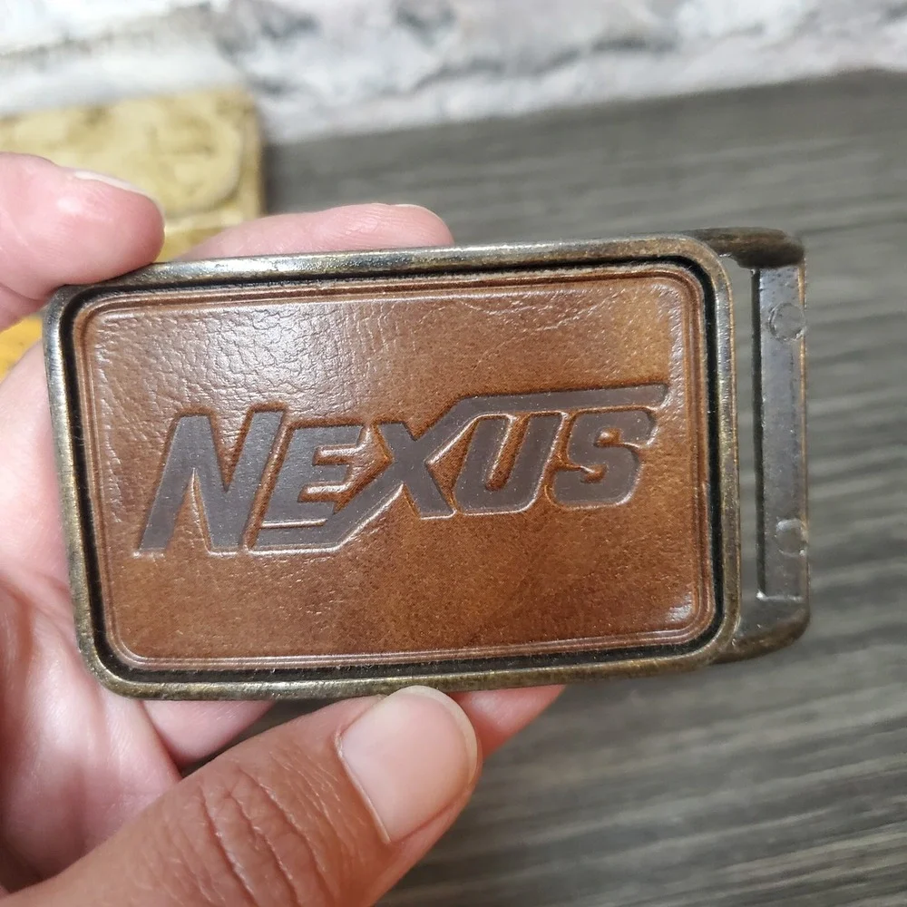 NEXUS Guardian One Piece Brown Tooled Leather Belt Buckle Custom -‎ MADE IN USA